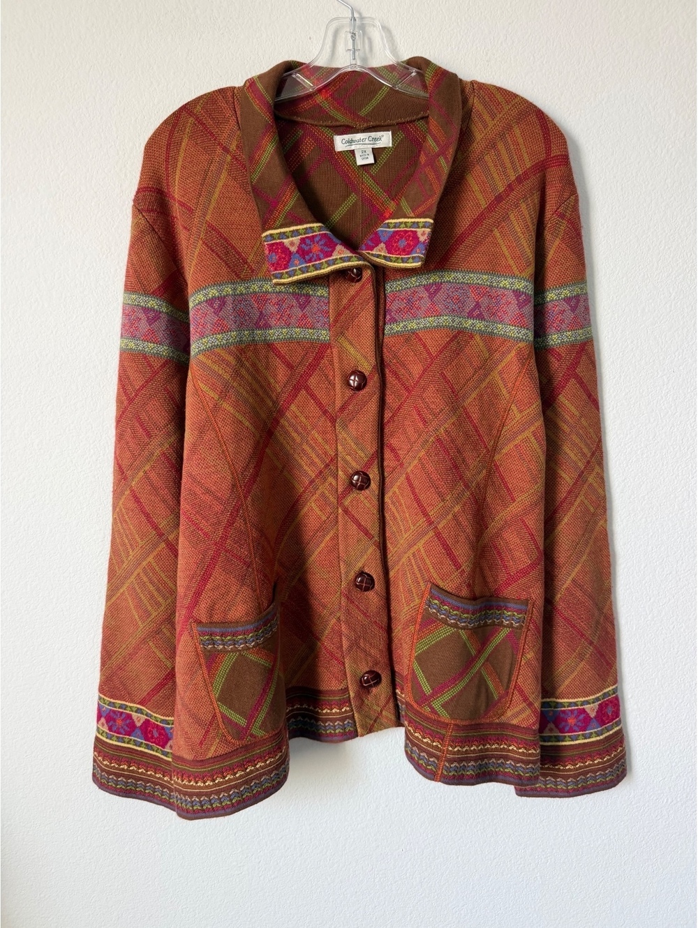 Coldwater Creek Long Sleeve Button Front WoolBlend Boho Cardigan Sweater Size 2X